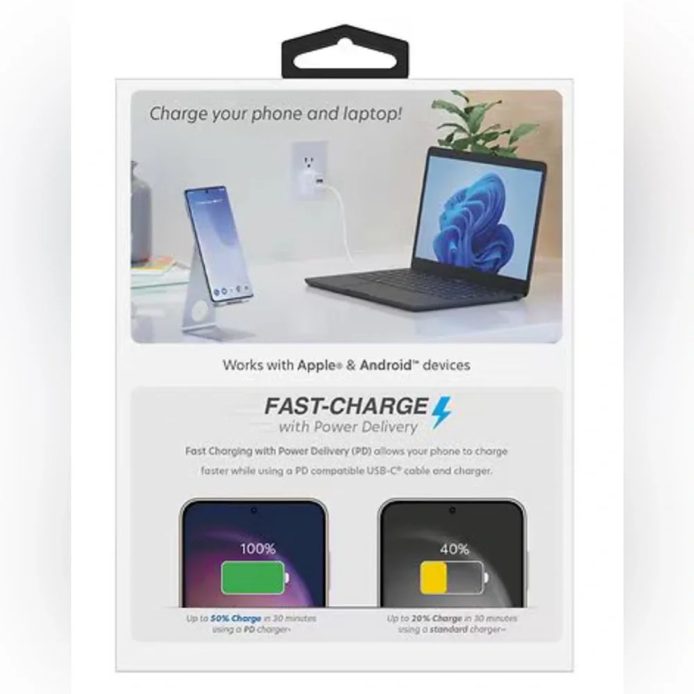 Just Wireless Home Charger Dual USB-A/USB-C 30 Watt 6 ft